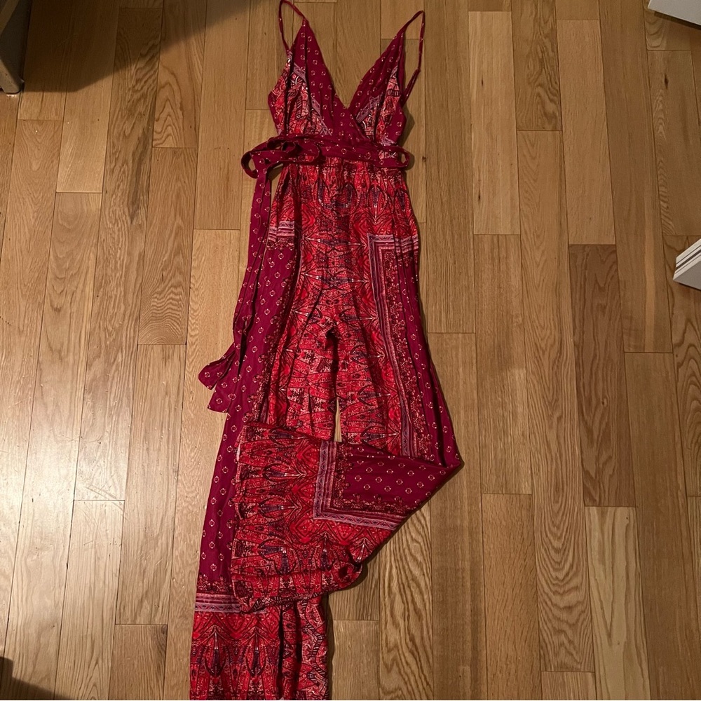 Free People Pink Printed Low back Jumpsuit
